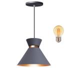 Pendente Lustre Luminária Berlin 15cm Cinza + Led Retrô Vintage Moderno