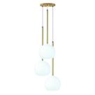 Pendente Lux Triplo Dourado Globo Vidro Branco Fosco + Led
