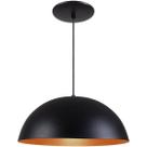 Pendente Meia Lua 40cm Luminária Alumínio E27 Preto Textura com Cobre
