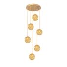 Pendente Moderno Dourado 36cm 6 Globos Pé Direito Alto Sala Vão de Escada