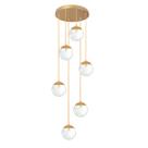 Pendente Moderno Dourado 36cm 6 Globos Pé Direito Alto Sala Vão de Escada