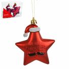 Pendente Natal Estrela com Gorro 2 Pecas 9cm - VERMELHO