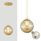 Pendente Ouro C/ Globo De Vidro Ambar De 14cm + Led 2w