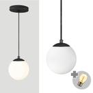 Pendente Preto C/ Globo De Vidro Branco De 14cm + Led 2w Pendente Preto C/ Globo De Vidro Branco De 14cm + Led 2w