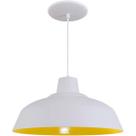 Pendente Retrô 34cm Luminária Lustre Alumínio E27 Branco Textura com Amarelo Pendente Retrô 34cm Luminária Lustre Alumínio E27 Branco Textura com Amarelo