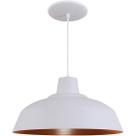 Pendente Retrô 34cm Luminária Lustre Alumínio E27 Branco Textura com Cobre Pendente Retrô 34cm Luminária Lustre Alumínio E27 Branco Textura com Cobre