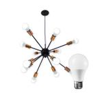 Pendente Sputnik Atom 70cm preto com cobre + 12 Lampadas Led 12w A60 3000K St598