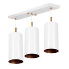 Pendente Triplo Bilboquê Cilindrico Retangular Branco/Cobre