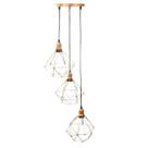 Pendente Triplo Luminaria Teto Diamante Dourado Pirâmide Aramado Base Tripla Fio Cristal
