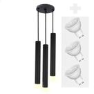 Pendente Triplo Tubo Palito Moderno 30cm Preto + Led 4w Pendente Triplo Tubo Palito Moderno 30cm Preto + Led 4w