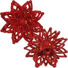 Pendentes Enfeite Natalino Flores Gliter Vermelho Kit 20pçs