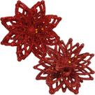 Pendentes Enfeite Natalino Flores Gliter Vermelho Kit 8pçs