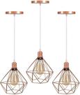 Pendentes Lustres Luminárias de Teto Modelo Diamante Rose Gold Kit 3