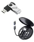 Pendrive multilaser twist de 64gb, com interface usb 2.0, mais um kit adaptador de carregamento 5 em 1, portátil.