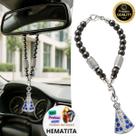 Penduricalho Porta Chave Retrovisor de Carro Nossa Senhora com Zircônia Azul Paládio Prata
