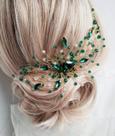 Pente de cabelo BERYUAN Teardrop Emerald Green Crystal para noiva