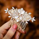 Pente de cabelo de casamento Foyte Crystal Bride Silver Flower Gold