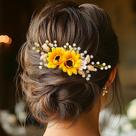 Pente de cabelo de casamento JEAIRTS Sunflower Bride Crystal Pearl