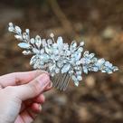 Pente de cabelo Yean Wedding Silver Strass Opal Crystal Bride