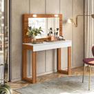 Penteadeira Camarim Escrivaninha com Espelho Gala Branco Fosco/Cinamomo Mel - MABE MAGAZINE