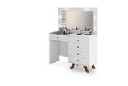 Penteadeira Camarim Luna 5 gavetas led espelho pés de madeira Branco Penteadeira Camarim Luna 5 gavetas led espelho pés de madeira Branco