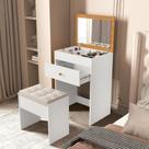 Penteadeira Camarim MDF Branco Nature com Espelho, Gaveta e Banqueta