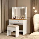 Penteadeira Com Espelho 2 Gavetas e Banqueta MDF Moderna Quarto Maquiagem Closet Compacta Penteadeira Com Espelho 2 Gavetas e Banqueta MDF Moderna Quarto Maquiagem Closet Compacta