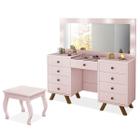 Penteadeira com Porta Joias 9 Gavetas e Banqueta Cristal Rosê Penteadeira com Porta Joias 9 Gavetas e Banqueta Cristal Rosê