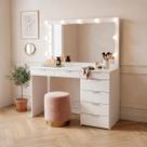 Penteadeira Ditália 7 Gavetas Branco c/ Kit Luz Camarim Cozy