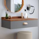 Penteadeira Gloss para Maquiagem Camarim com 1 Gaveta Puxador Concha Suspensa - Cinza/ Freijó Penteadeira Gloss para Maquiagem Camarim com 1 Gaveta Puxador Concha Suspensa - Cinza/ Freijó