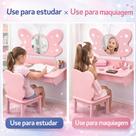 Penteadeira Infantil Camarim LED Rosa MDF 2 em 1 Mesa de Estudo