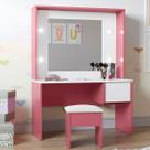 Penteadeira Infantil Diana Led E Banqueta Branco Rosa