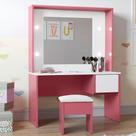 Penteadeira Infantil Diana Led E Banqueta Branco Rosa