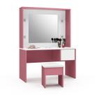 Penteadeira Infantil Diana Led e Banqueta Rosa Branca