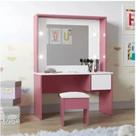 Penteadeira Infantil Diana Led e Banqueta Rosa/Branca Ofertamo