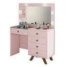 Penteadeira Luna Led Camarim Espelho Com Banqueta Rose - Luapa
