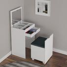 Penteadeira Quarto Compacta com Espelho 1 Gaveta e Puff MDP Branco/Tecido369 Tecnomobili Cor:Branco/Tecido369