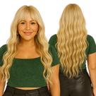Peruca 60cm Ondulada Loiro Escuro Com Franja + Wig Cap