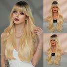 Peruca 7JHH WIGS 28" de comprimento loira ondulada com franja sintética