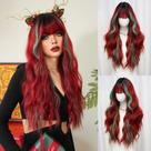 Peruca 7JHH WIGS 28" de comprimento, verde ondulado, vermelha, ombre sintética Peruca 7JHH WIGS 28" de comprimento, verde ondulado, vermelha, ombre sintética