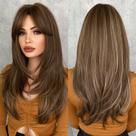 Peruca 7JHH WIGS Honey Blonde com franja para mulheres de 60 cm de comprimento