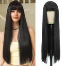 Peruca 7JHH WIGS longa reta natural preta com franja