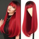 Peruca 7JHH WIGS longa reta vermelha escura 70 cm com franja sintética Peruca 7JHH WIGS longa reta vermelha escura 70 cm com franja sintética