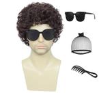 Peruca Airhostess Short Afro Curly para homens marrom escuro 30 cm Peruca Airhostess Short Afro Curly para homens marrom escuro 30 cm