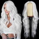 Peruca AISI HAIR branca sintética longa ondulada 66 cm com renda na linha do cabelo Peruca AISI HAIR branca sintética longa ondulada 66 cm com renda na linha do cabelo