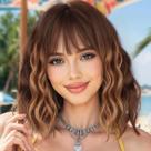 Peruca AISI HAIR Curly Bob com franja Ombre Brown Mix Blonde