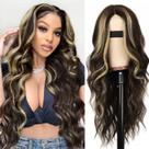 Peruca AISI HAIR longa ondulada marrom escuro com mecha loira 66cm