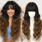 Peruca AISI HAIR preta a marrom longa ondulada sintética para mulheres