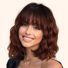 Peruca AISI HAIR sintética ondulada, encaracolada, com franja, ombre, marrom avermelhado