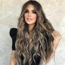 Peruca AISI QUEENS, comprida, ondulada, ombre, marrom acinzentado e loira branqueada